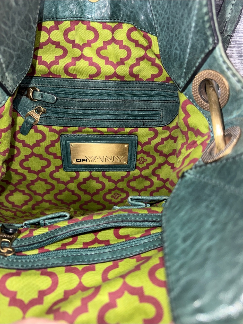 orYANY Dark Green Leather Shoulder Bag with Braided Handle and Brass Hardware - Picture 4 of 7